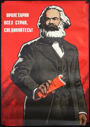 a poster of a man holding a red book