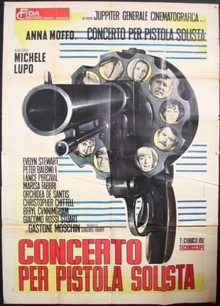 a movie poster with a gun and many faces