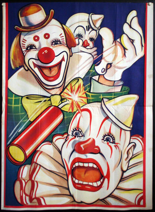a poster of clowns with a firecracker