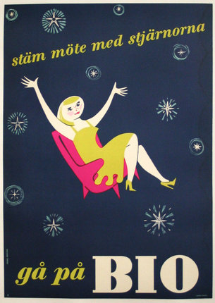 a poster of a woman sitting in a chair