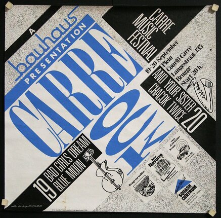 a poster with blue text and black frame