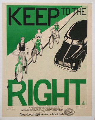 a poster with people riding bicycles and a car