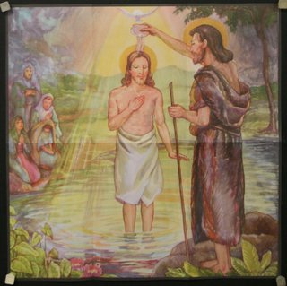 a painting of person being baptized