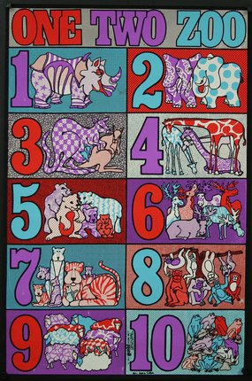 a poster with numbers and animals
