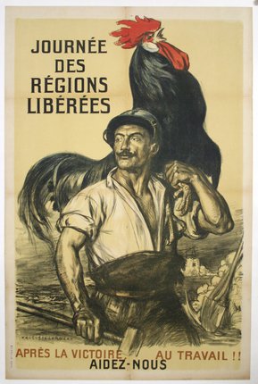 a poster of a man with a rooster on his shoulder