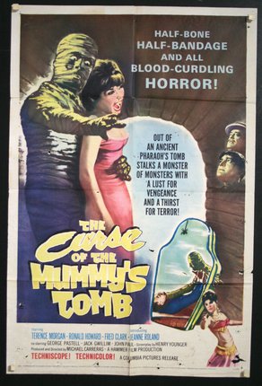 a movie poster with a woman hugging a mummy