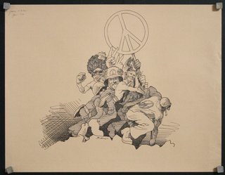 a drawing of people holding a peace sign
