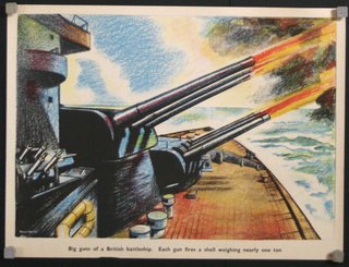 a poster of a ship firing guns
