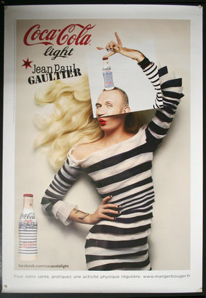 a poster of a woman with a bottle on her head