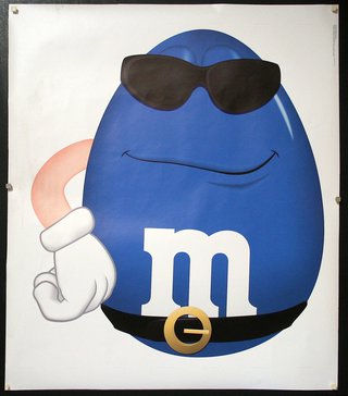 a poster of a blue candy character
