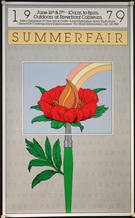 a poster of a flower with a rainbow