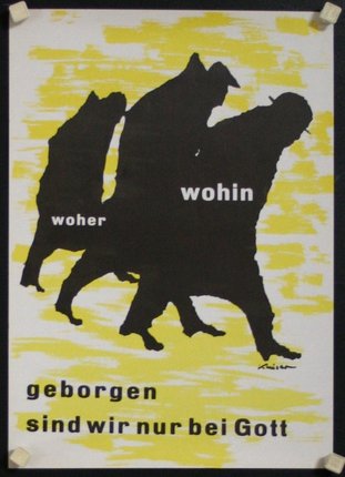 a poster with black silhouettes of people riding dogs