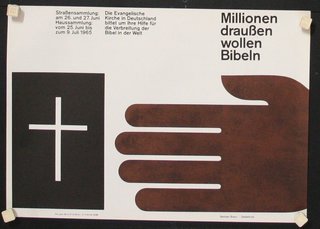 a poster with a hand and a cross