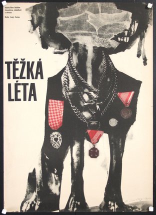 a poster with a skull and a dog