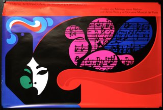 a colorful poster with a woman face