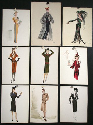 a collection of sketches of women's clothing