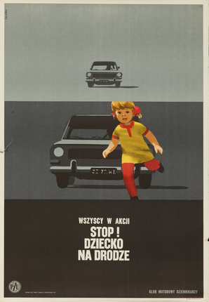 a poster of a girl walking on a car