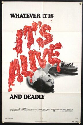 a movie poster with red liquid on it