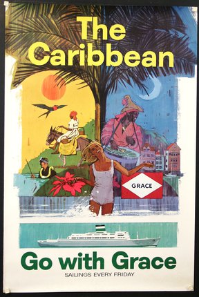 a poster with a picture of a ship and people