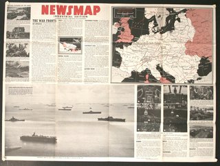 a newspaper with a map and pictures of ships