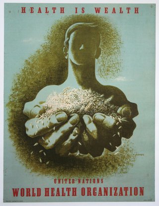 a poster of a man holding rice
