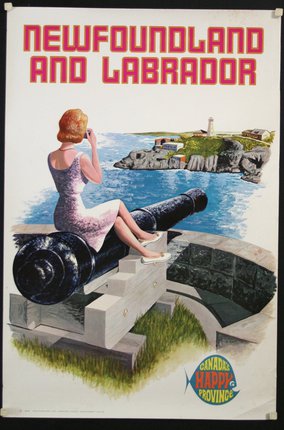 a woman sitting on a cannon looking at a lighthouse