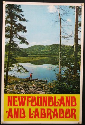 a poster of a man fishing on a lake