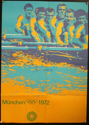 a poster of a man rowing