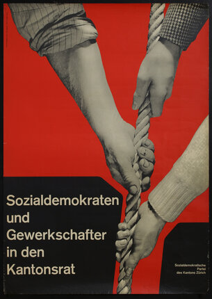a poster with three different hands holding a rope and text