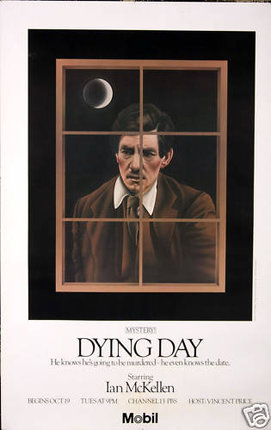a poster of a man looking out a window