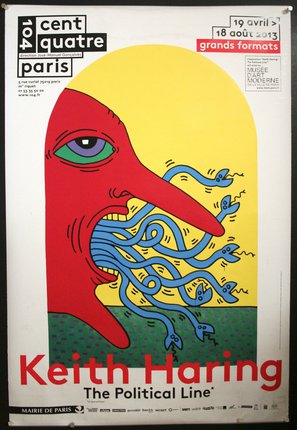 a poster of a red face with blue eyes and long nose