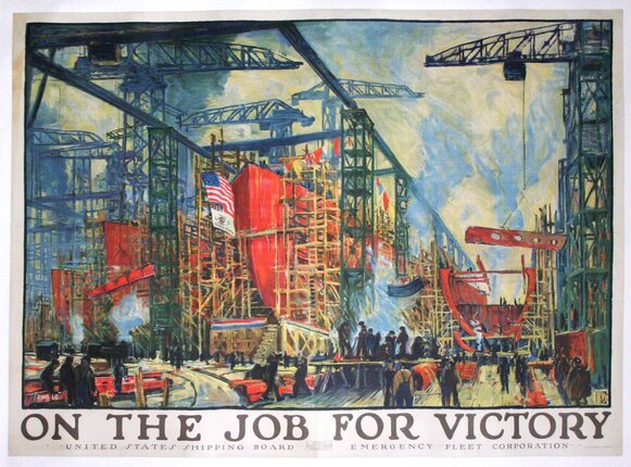 a poster of a ship being built