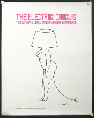 a poster of a woman with a lamp on her head