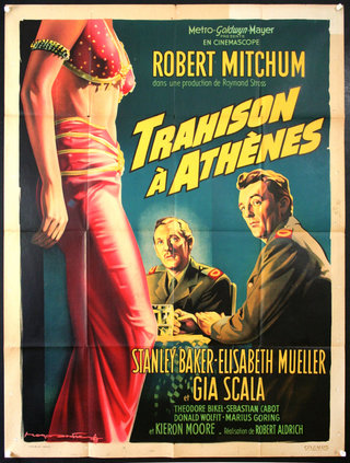 a movie poster with a woman in a red dress and a man in a military uniform