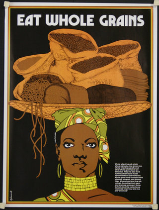 a poster of a woman with a basket of bread