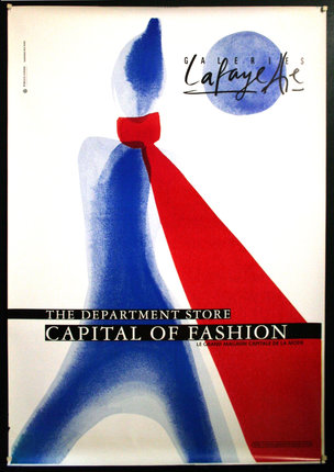 a poster with a red and blue scarf