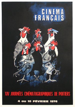 a poster with roosters on it
