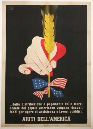 a poster with a hand holding a wheat stalk