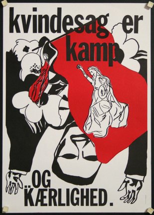 a poster with a red and black design
