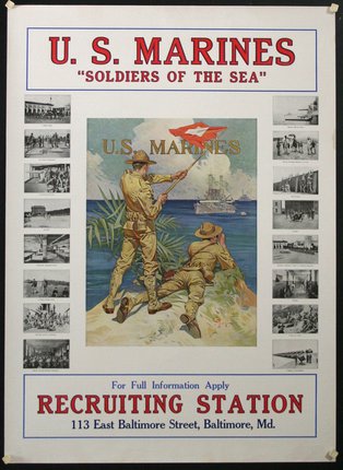 a poster of soldiers on a rock