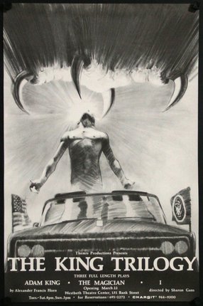 a poster of a man standing on a car