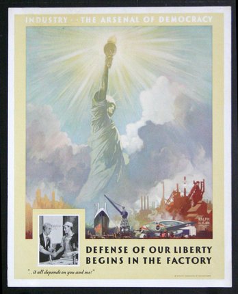 a poster of a statue holding a torch