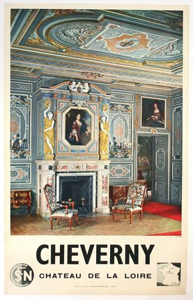 a poster of a room with a fireplace and chairs