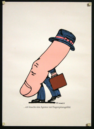 a cartoon of a finger with a briefcase