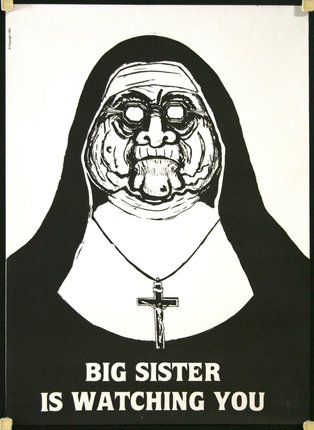 a black and white poster of a nun