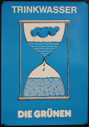 a poster with a drawing of a hourglass