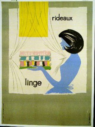 a poster of a woman holding a tray of clothes