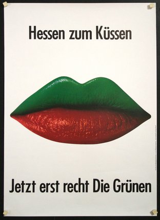 a poster with a green and red lips