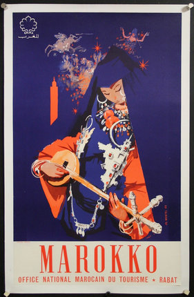 a poster of a woman playing a musical instrument
