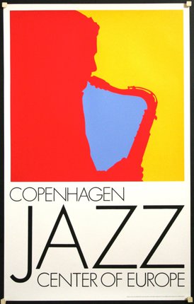 a poster with a man playing a harp